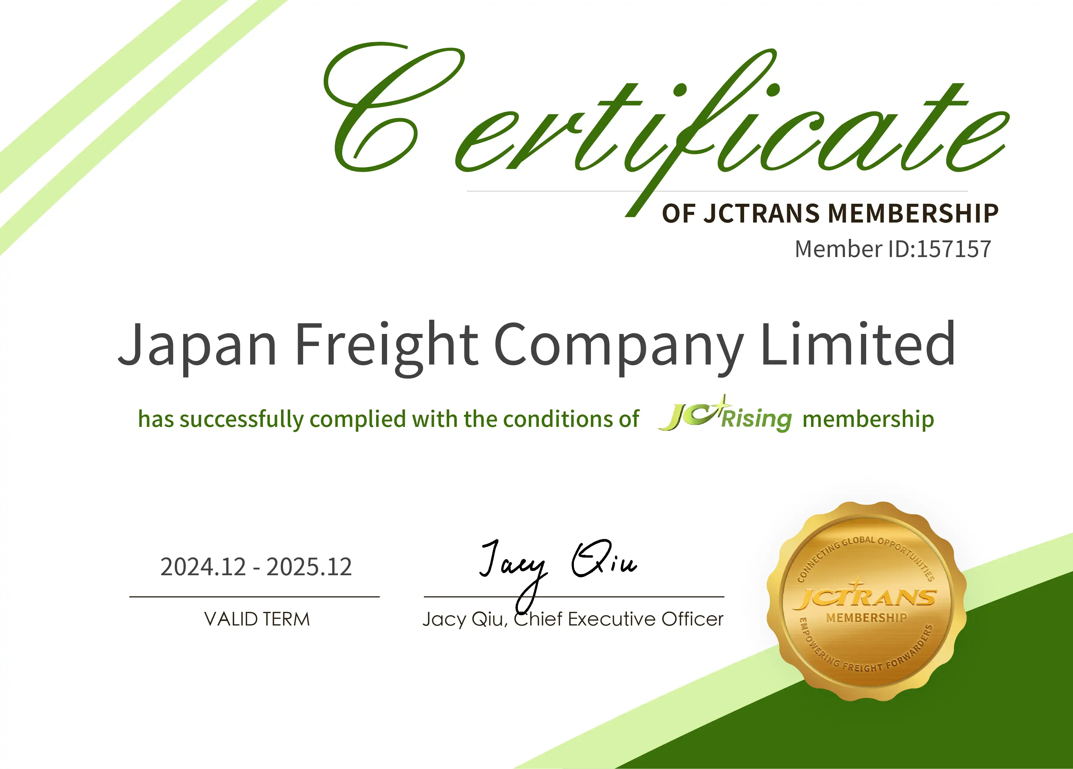JCTrans Membership Certificate